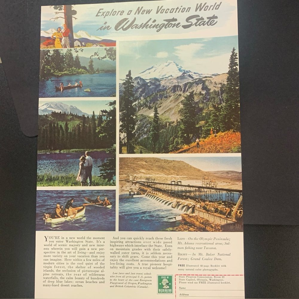 Vintage 1940 Washington State Explore A New Vacation Ad Advertisement